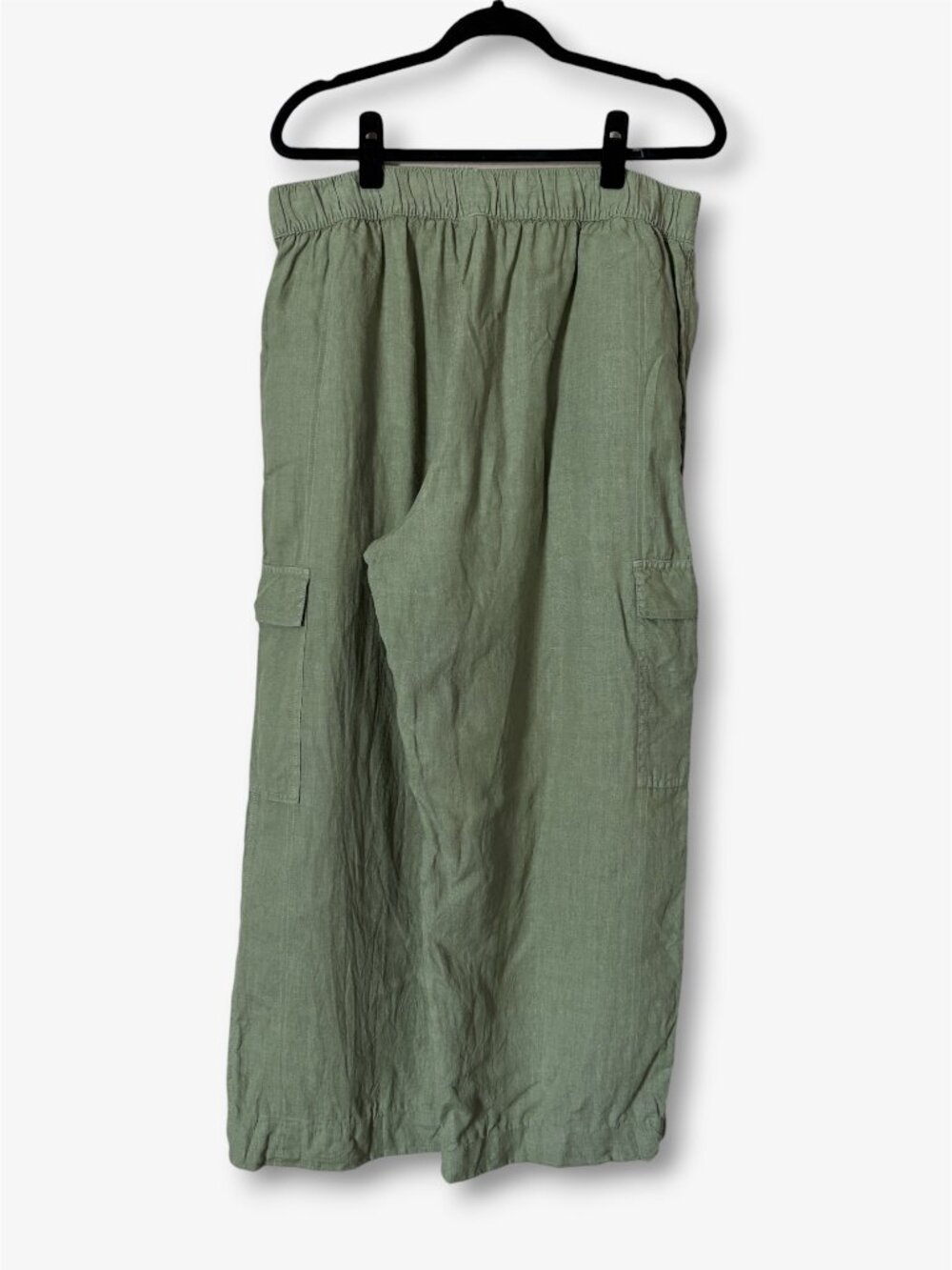 C&C California Linen Wide Leg Cargo Pants Sage Green Earthy Lagenlook Size XL - Picture 2 of 11